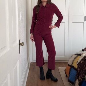 Free People Maroon Corduroy Jumpsuit